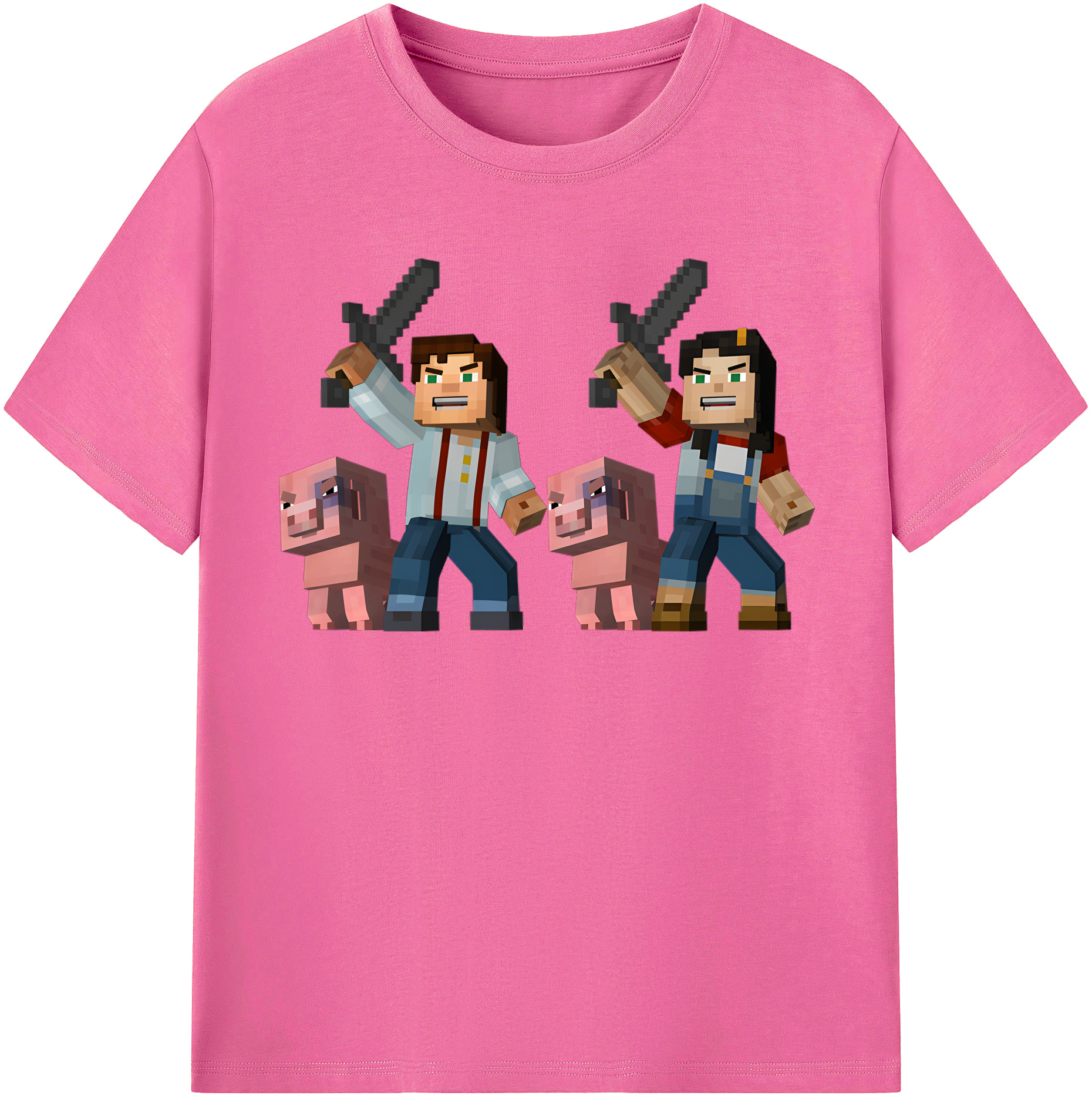 （画像用） マインクラフト ブロックの世界 Minecraft MC Block world レディースカジュアルプリントTシャツ（綿100％）